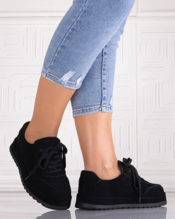 Sneakers dama Negri din Piele Ecologica Intoarsa Daliva