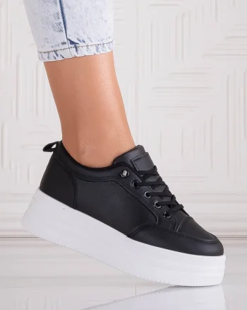 Sneakers dama cu platforma Negri din Piele Ecologica Temisa