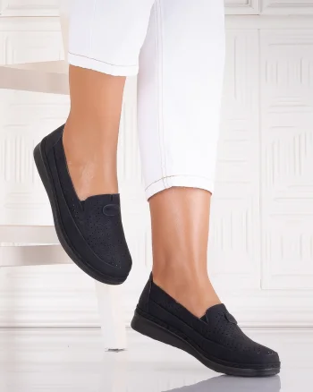 Pantofi dama casual Negri din Piele Ecologica Atinos