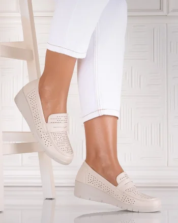 Pantofi dama casual Bej din Piele Ecologica Tenela