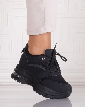 Sneakers dama cu platforma Negri din Piele Ecologica Tammara