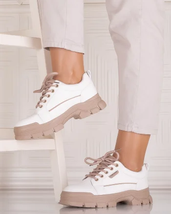 Pantofi casual Alb-Bej dama din Piele Ecologica Astoia