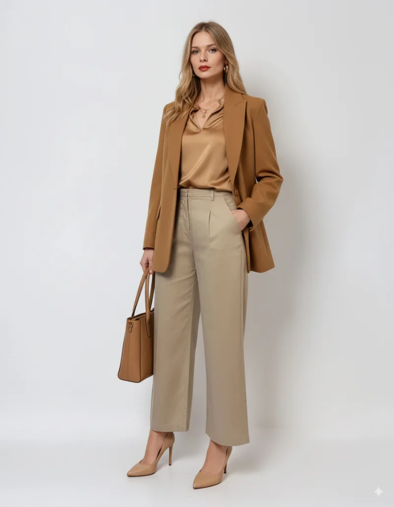 Pantaloni evazați cu fermoar și buzunare beige - XS