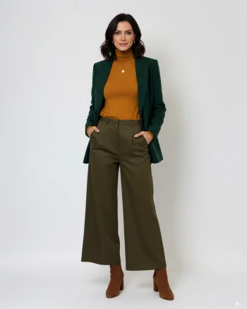 Pantaloni evazați cu fermoar și buzunare kaki - XS