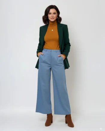 Pantaloni evazați cu fermoar și buzunare bleu - XS