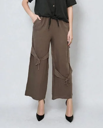 Pantaloni in cu legatura pe picior-Grej - Unica S-L