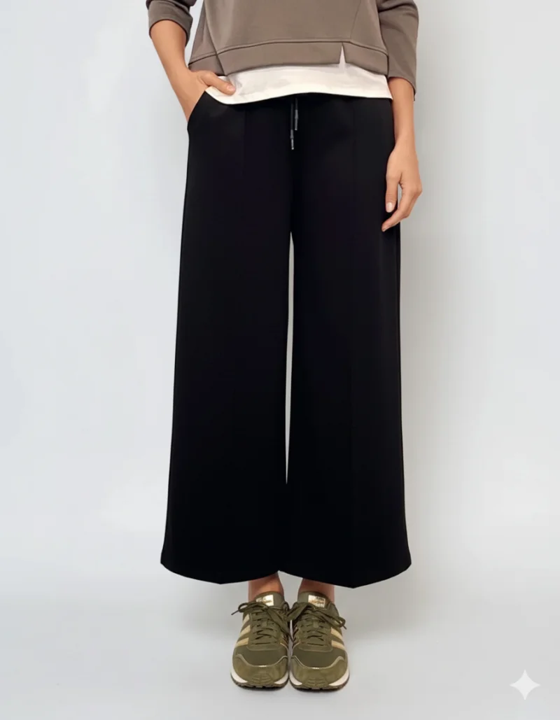 Pantaloni lungi la dungă din vâscoză negru - Unica S-L