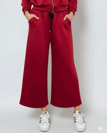 Pantaloni lungi la dungă din vâscoză grena - Unica S-L