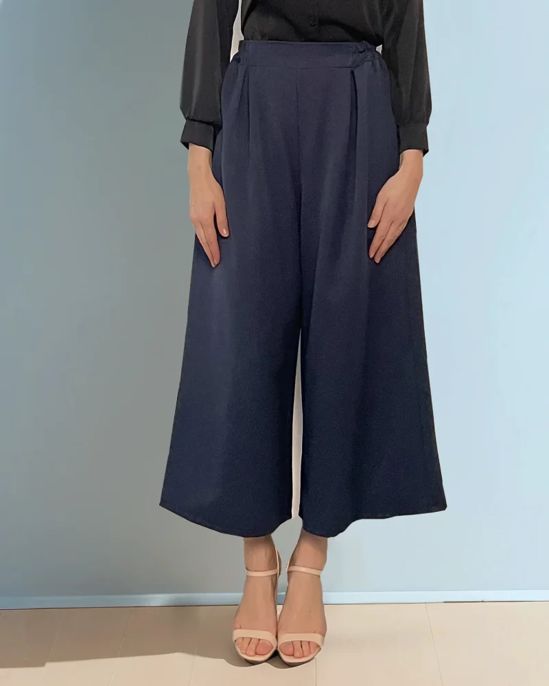 Fustă pantaloni cu pense și buzunare bleumarin - Unica S-L