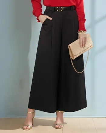 Fustă-pantaloni cu pense și curea negru - Unica S-L