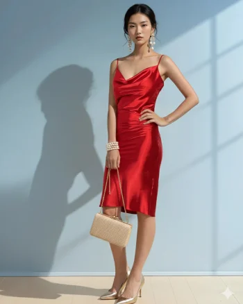 Rochie din satin cu bretele subțiri rosu - XS