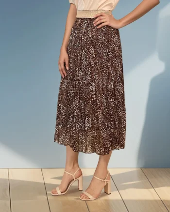Fustă lungă plisată cu print floral animal-print - Unica S-L