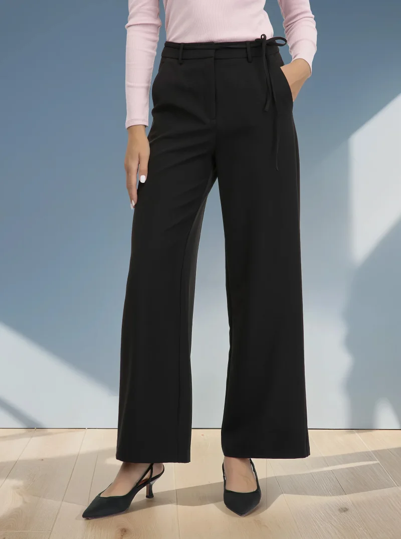 Pantaloni lungi largi fluizi cu buzunare ORSAY negru - 34