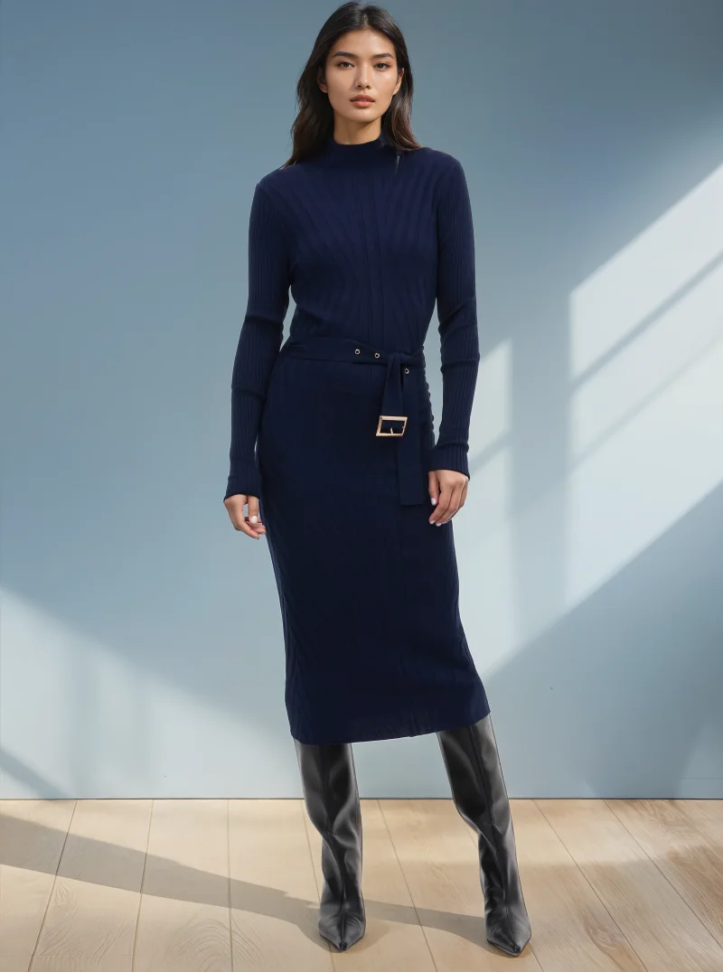 Rochie lungă tricotată mulată tubulară cu mâneci lungi  ORSAY bleumarin - XS