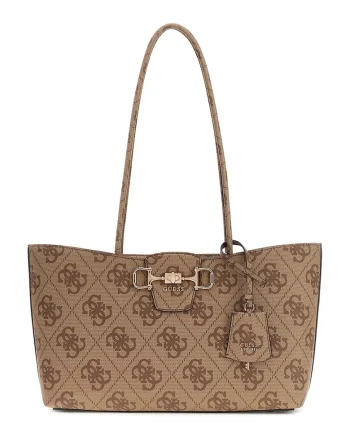 Geanta shopper din piele ecologica cu model monograma Janie, Bej