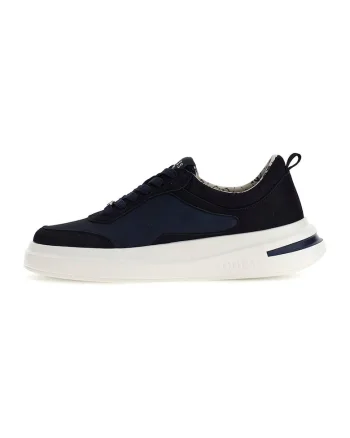 Pantofi sport wedge din material textil cu garnituri din piele intoarsa, Albastru ultramarin