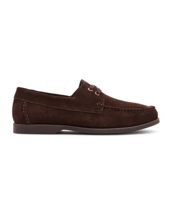 Mocasini de piele intoarsa cu talpa plata, Maro cognac