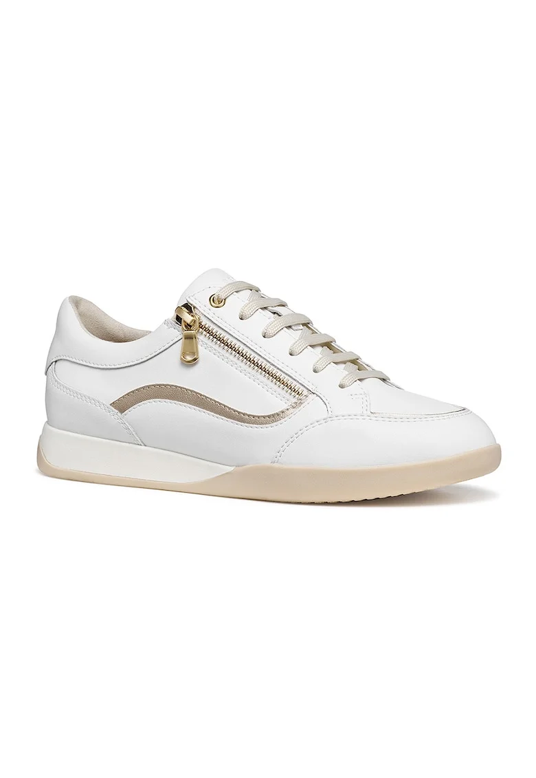 Pantofi sport din piele si piele ecologica, Alb/Auriu deschis