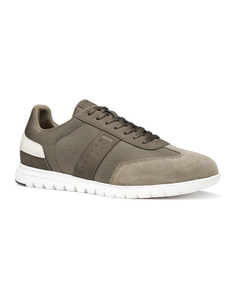 Pantofi sport din piele intoarsa cu garnituri din plasa, Alb/Maro taupe