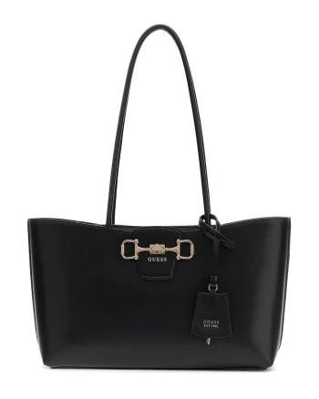 Geanta shopper cu fermoar si logo Janie, Negru