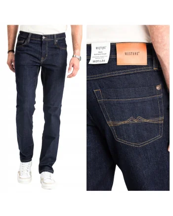 Blugi Barbati,  Washington Straight, Straight Fit, Talie Medie, Lungi, Fermoar, 5 Buzunare, Bumbac, W33-L32 US, Albastru