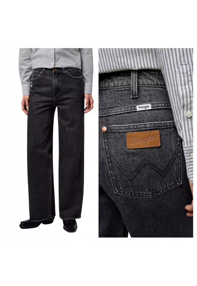 Blugi Dama,  Loose Straight, Straight Fit, Talie Inalta, 5 Buzunare, Lungi, Fermoar, Bumbac, Gri, Gri