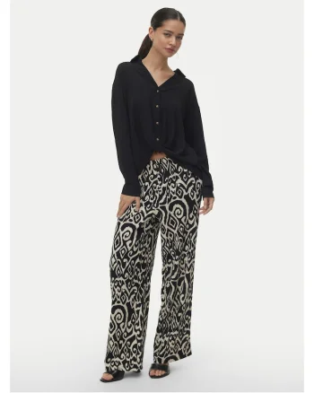 Pantaloni dama,  poliester, cu imprimeu, bej