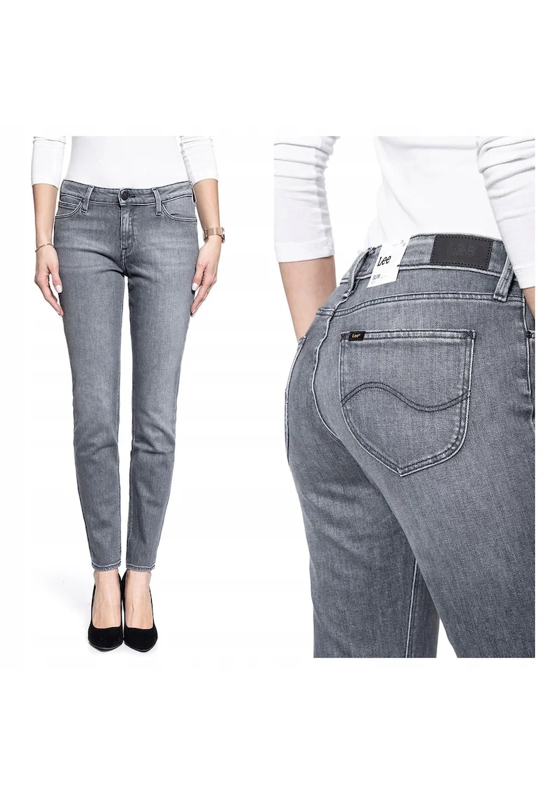 Blugi Dama,  Elly, Slim Fit, Talie Medie, 5 Buzunare, Lungi, Fermoar, Bumbac, W28-L33 US, Gri