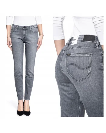 Blugi Dama,  Elly, Slim Fit, Talie Medie, 5 Buzunare, Lungi, Fermoar, Bumbac, W28-L33 US, Gri