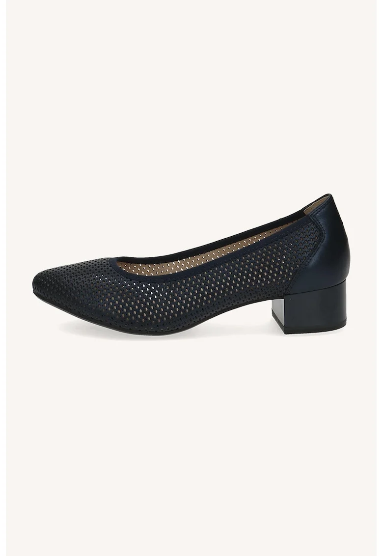 Pantofi de piele cu varf migdalat si design perforat, Albastru ultramarin