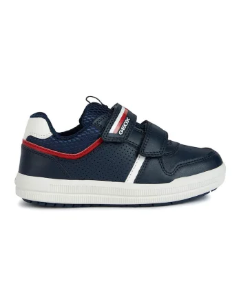 Pantofi sport de piele ecologica cu perforatii, Rosu/Alb/Bleumarin
