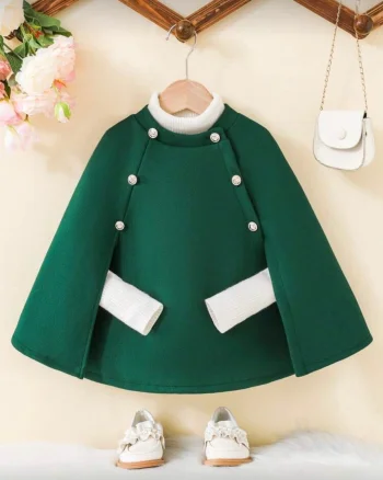 Capa verde eleganta din stofa pentru fete - Emily