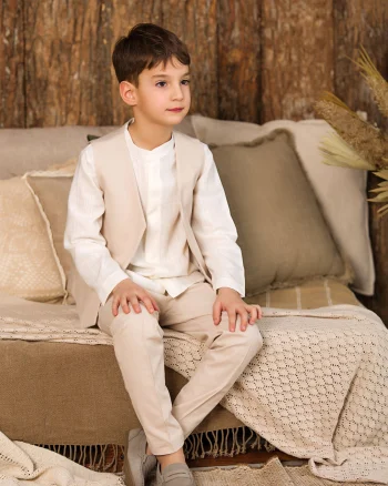 Costum bej elegant din in pentru baieti - Luis