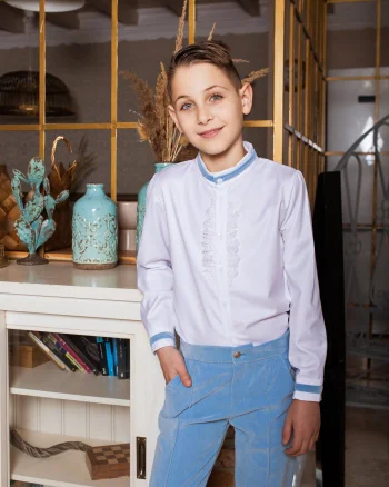 Costum bleu elegant pantalon din catifea si camasa pentru baieti - Liam