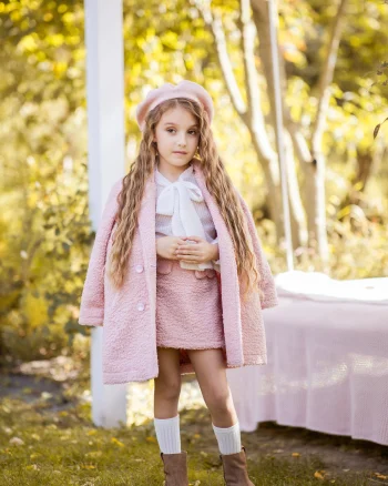 Palton roz casual din stofa boucle pentru fete - Ella