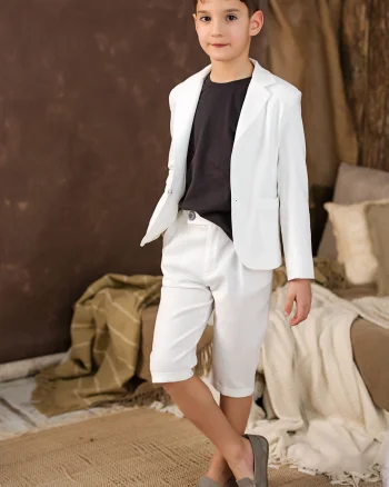 Pantaloni albi eleganti din in pentru baieti - Alexander