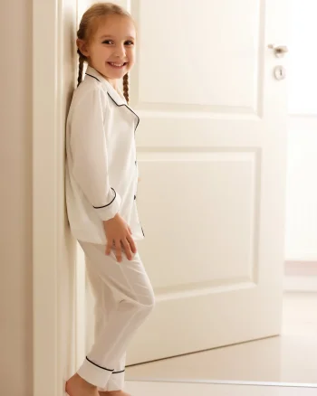 Pijama neagra model clasic din poplin pentru copii -  Personalizare Broderie