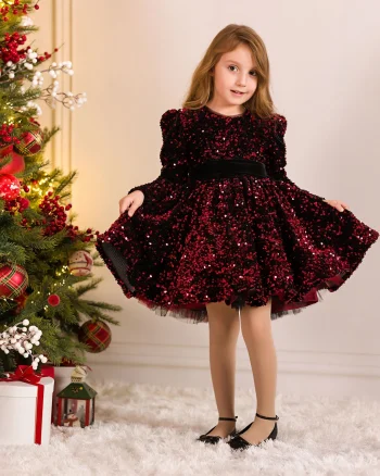 Rochie rosie eleganta din paiete pentru fete - Lois