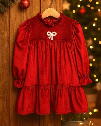 Rochie rosie din catifea pentru fete - Tania