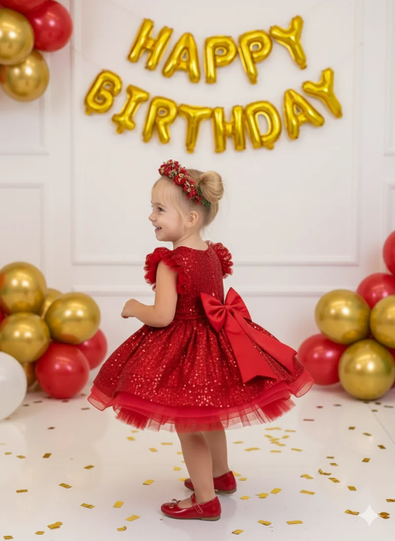 Rochie rosie eleganta din paiete pentru fete - Kiara