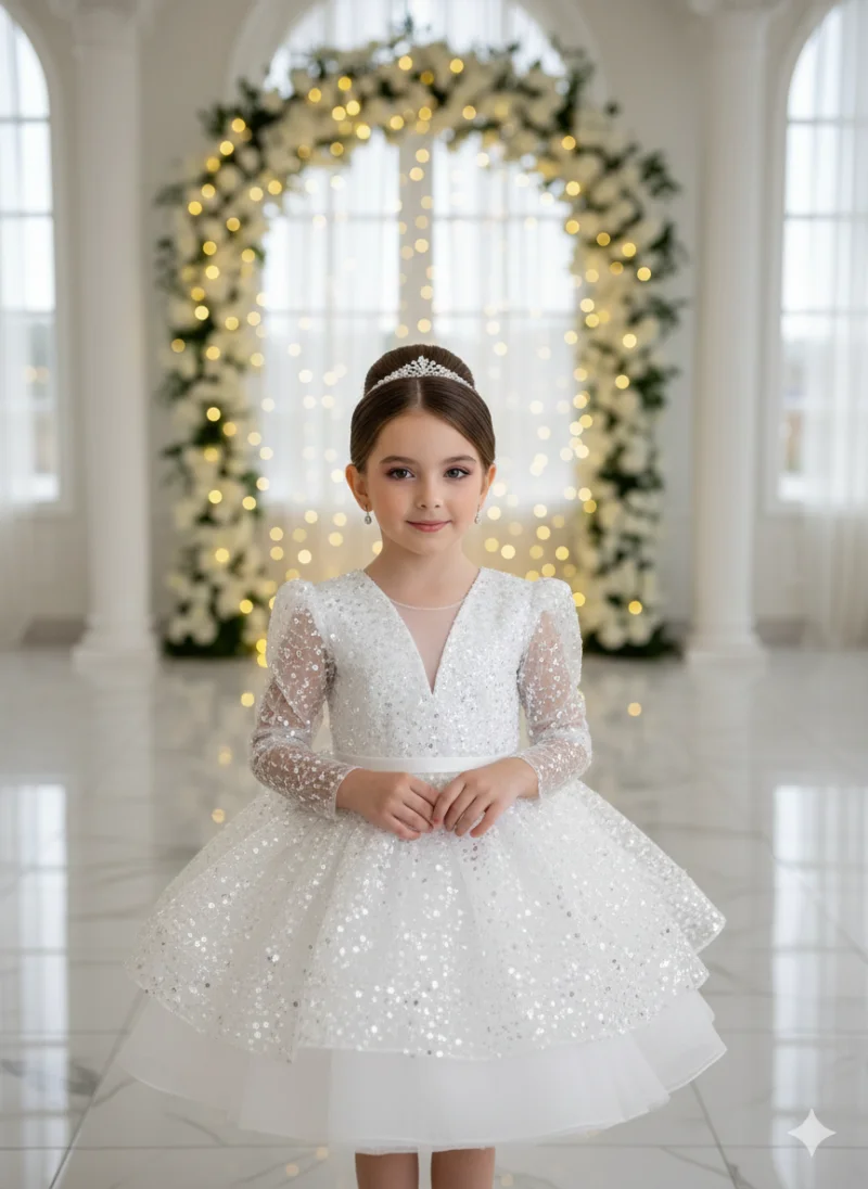 Rochie alba eleganta pentru fete, din dantela brodata - Julieta