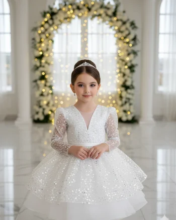 Rochie alba eleganta pentru fete, din dantela brodata - Julieta