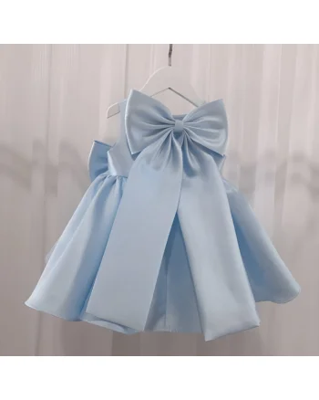 Rochie bleu eleganta pentru fete, cu fundite din tafta  - Blair