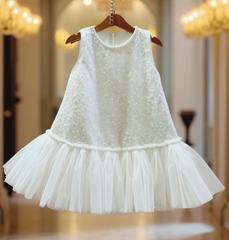 Rochie alba eleganta din dantela alba cu perle si paiete - Inna