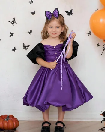 Rochie mov din tafta Halloween Party pentru fete - 18