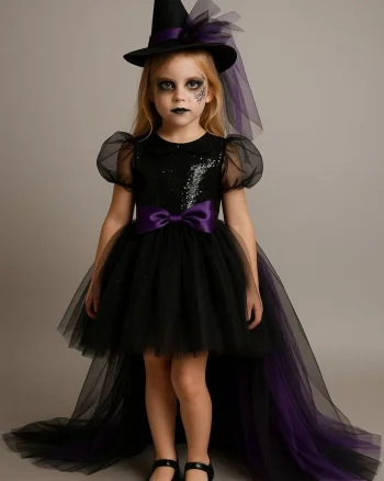 Rochie neagru si mov cu trena Halloween Party pentru fete - 22