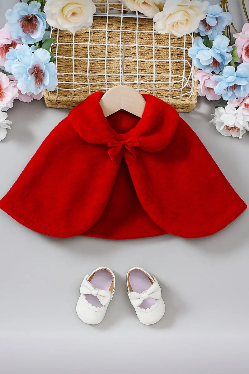 Capa alba eleganta din blanita ecologica pentru fete - Annabelle