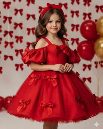 Rochie alba eleganta din tafta cu fundite roz pentru fete - Berta