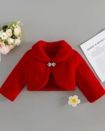 Bolero rosu elegant din blanita ecologica pentru fete -  Blanca