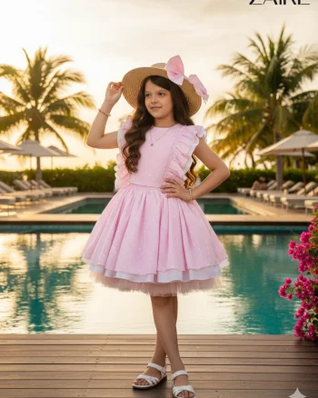 Compleu roz casual cu buline pentru fete - Hanna